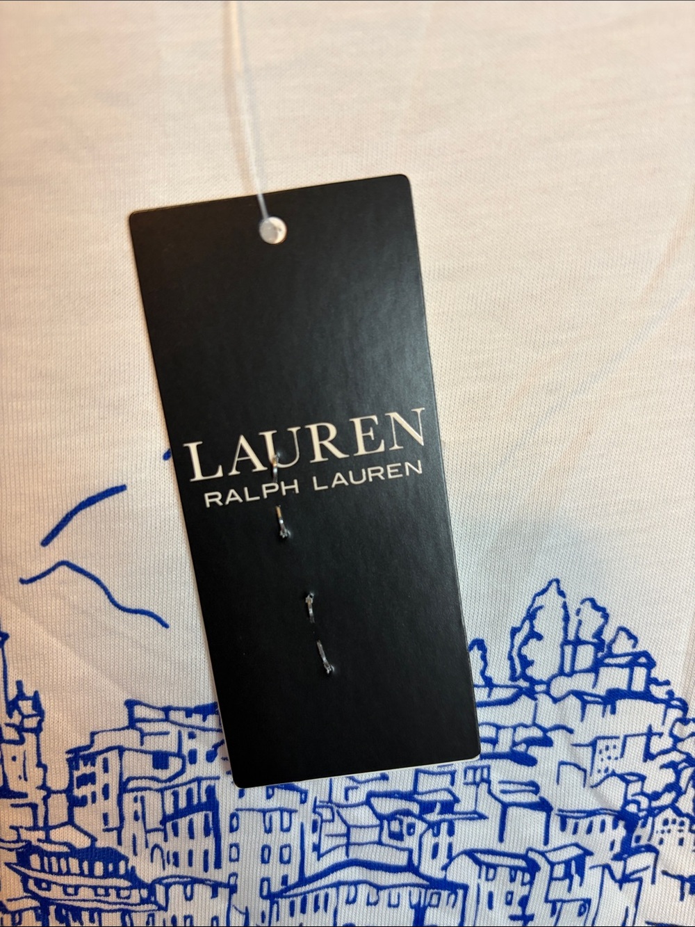 Lauren Ralph Lauren White Tee with Blue Nautical Sketch Cotton-Modal Size XL NWT - Picture 4 of 8